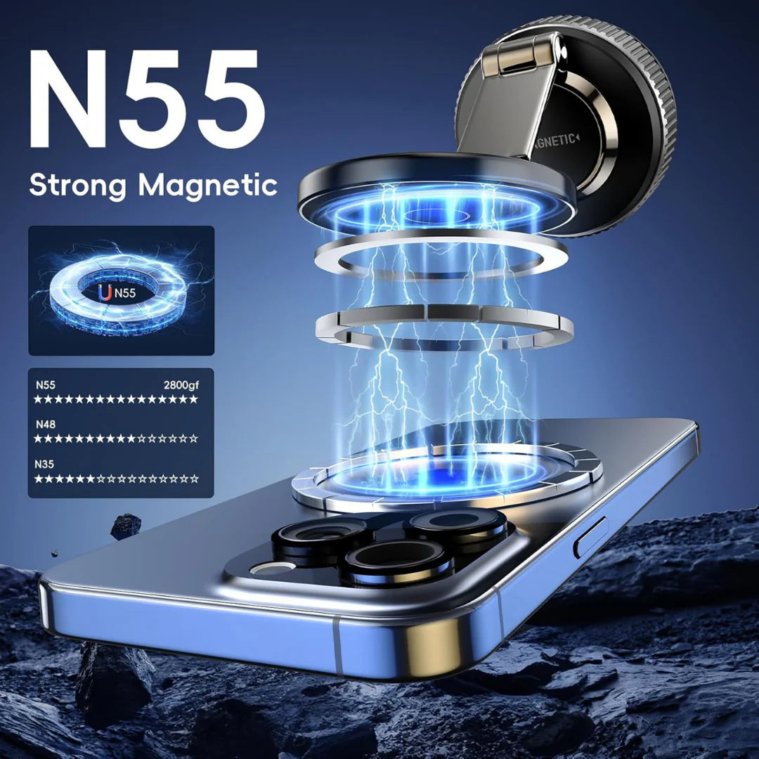 Magnetic Vacuum Car Phone Holder – 360° Adjustable for iPhone & Android