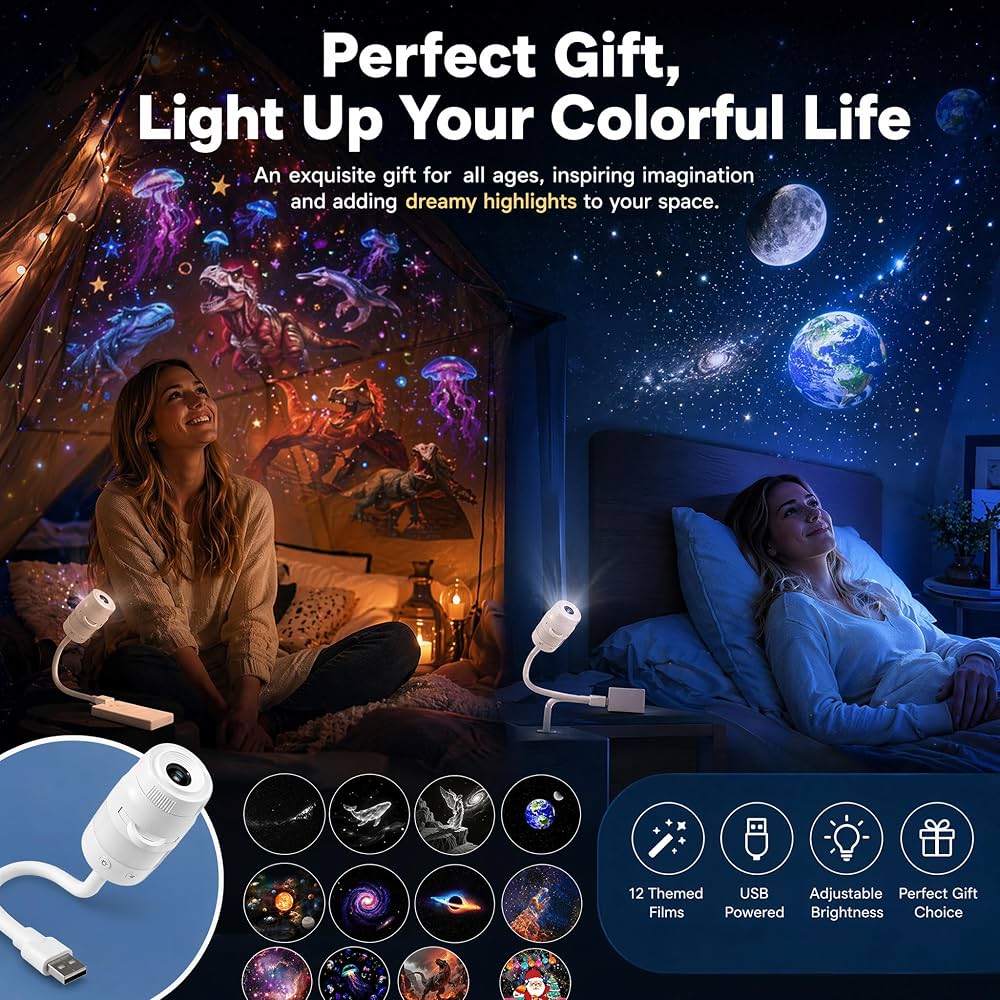 Moon Lamp 3 In 1 Night Light with Starry Projector