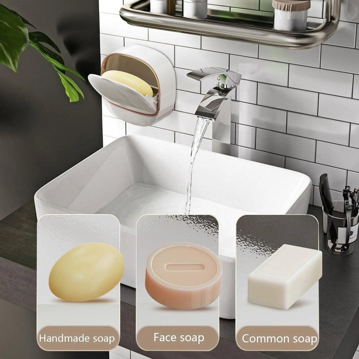 Soap Holder with drainage tray for Shower Wall, Soap Dish for Shower/Kitchens/Bathroom