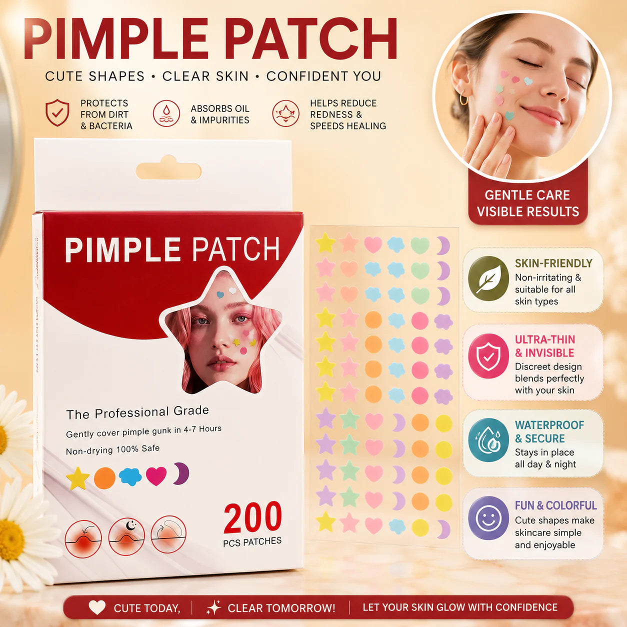 200 PCS Colorful Pimple Patches – Fast Healing Acne Spot Stickers